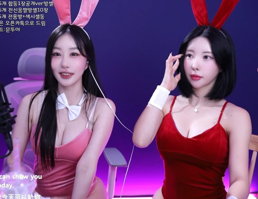 치지직 문뚜야 + 숲 여캠 김우유 바니걸 합방 가슴골