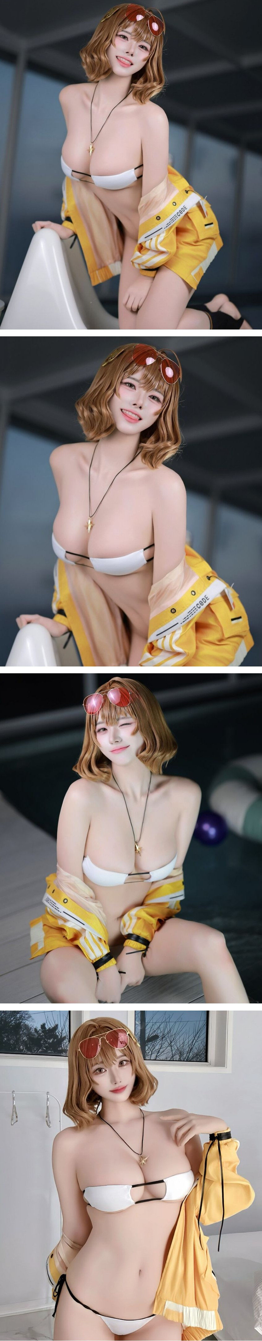 금발 여캐 코스프레한 나리땽...흰 끈비키니 아찔한 몸매