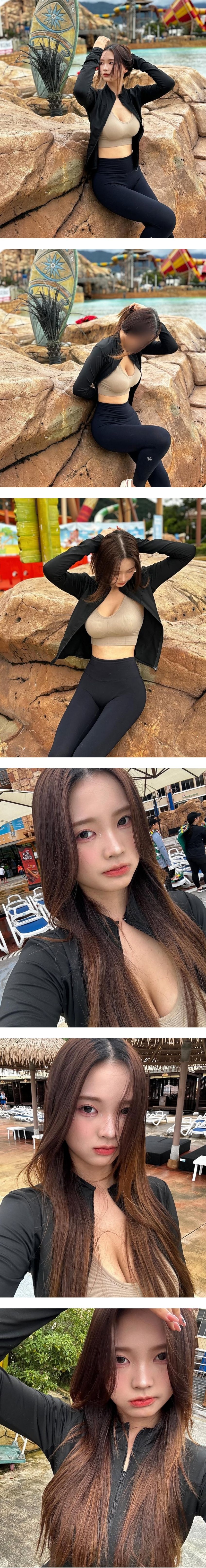 래시가드 속 육덕진 골지 브라탑 가슴골 세림잉