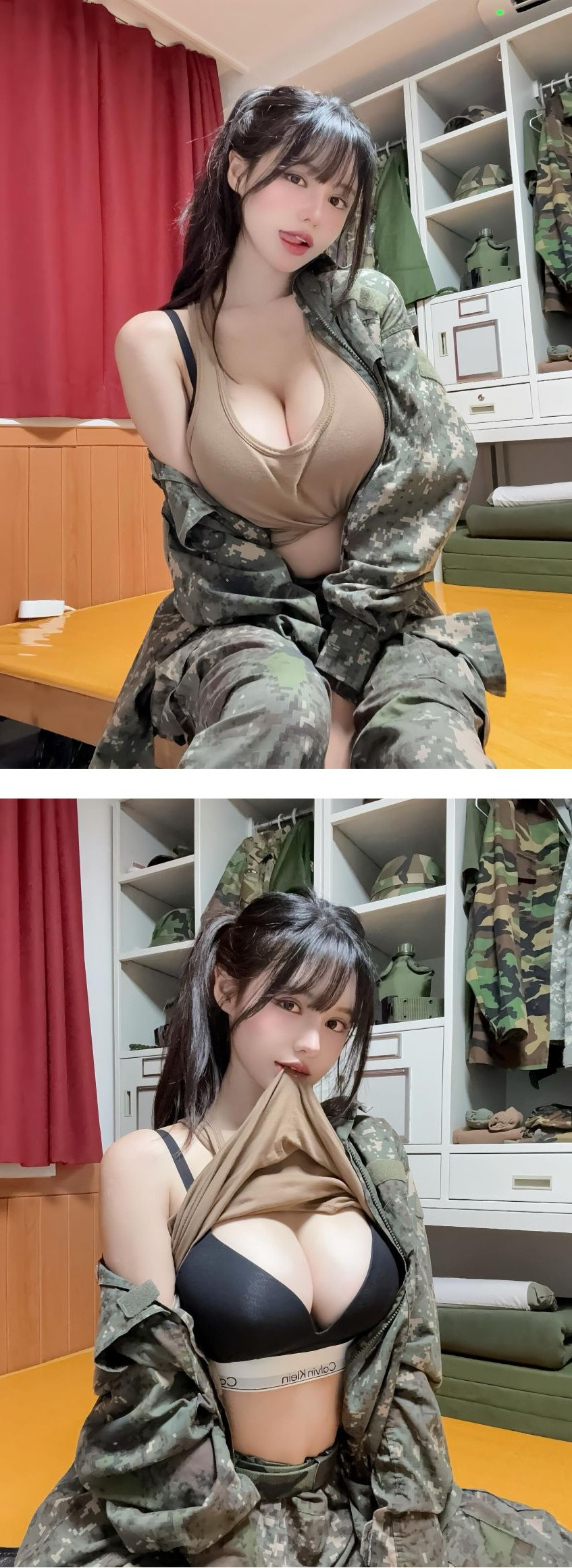 65G 서안 진짜 밀리터리룩 검정 CK 브라 가슴골 노출
