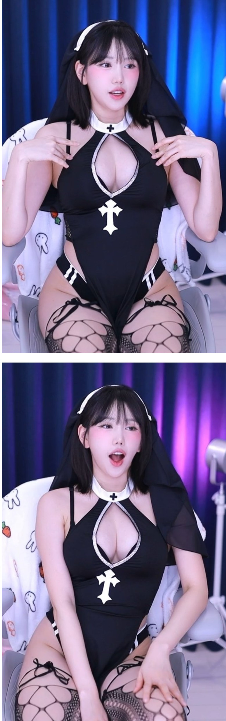 타락수녀 유치땅 검정 수녀복 가슴골 망사 스타킹 야벅지