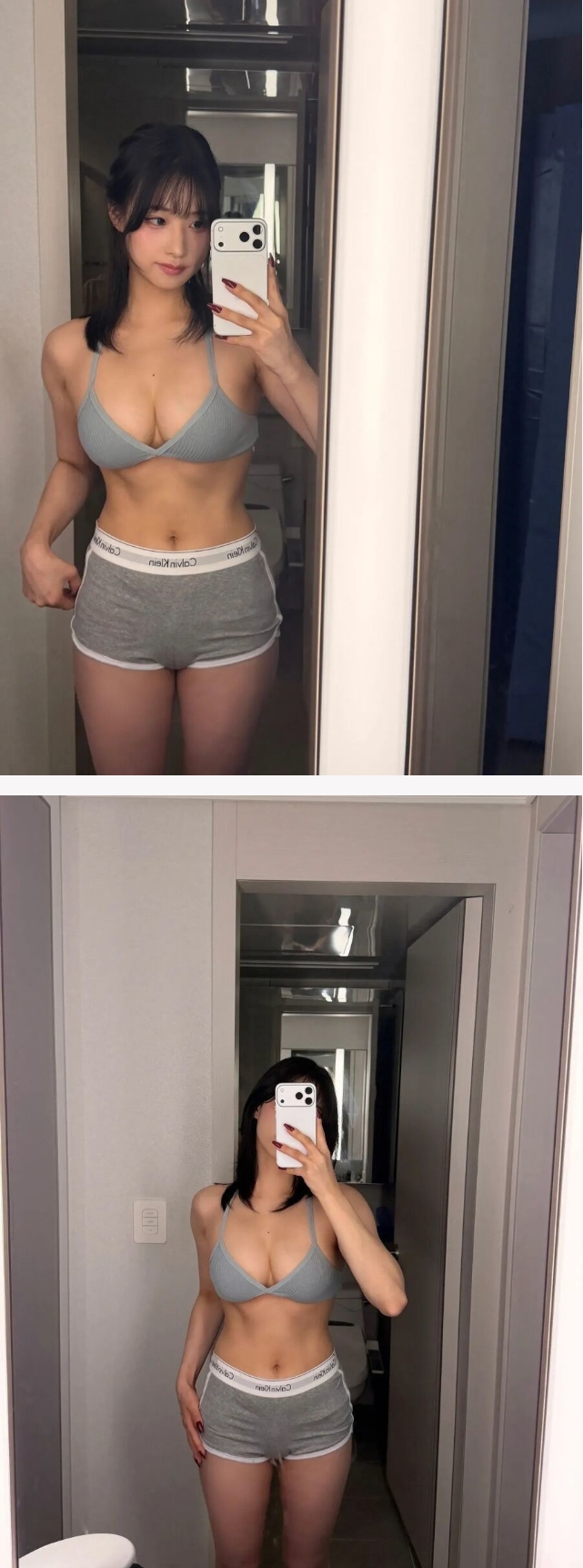 회색 골지 끈브라 + CK 팬티 장착한 명아츄 도톰한 Y존