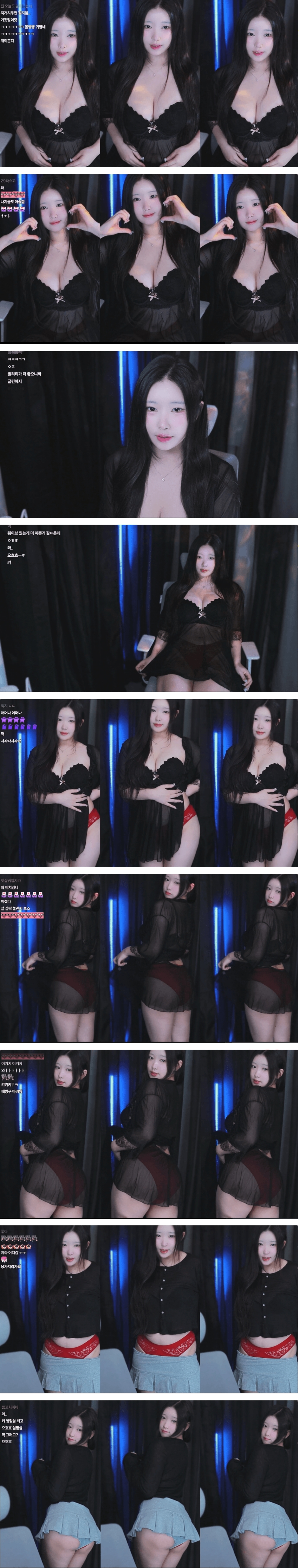 원이지라 빨간 팬티가 다 비치는 검정 시스루 슬립 가슴골