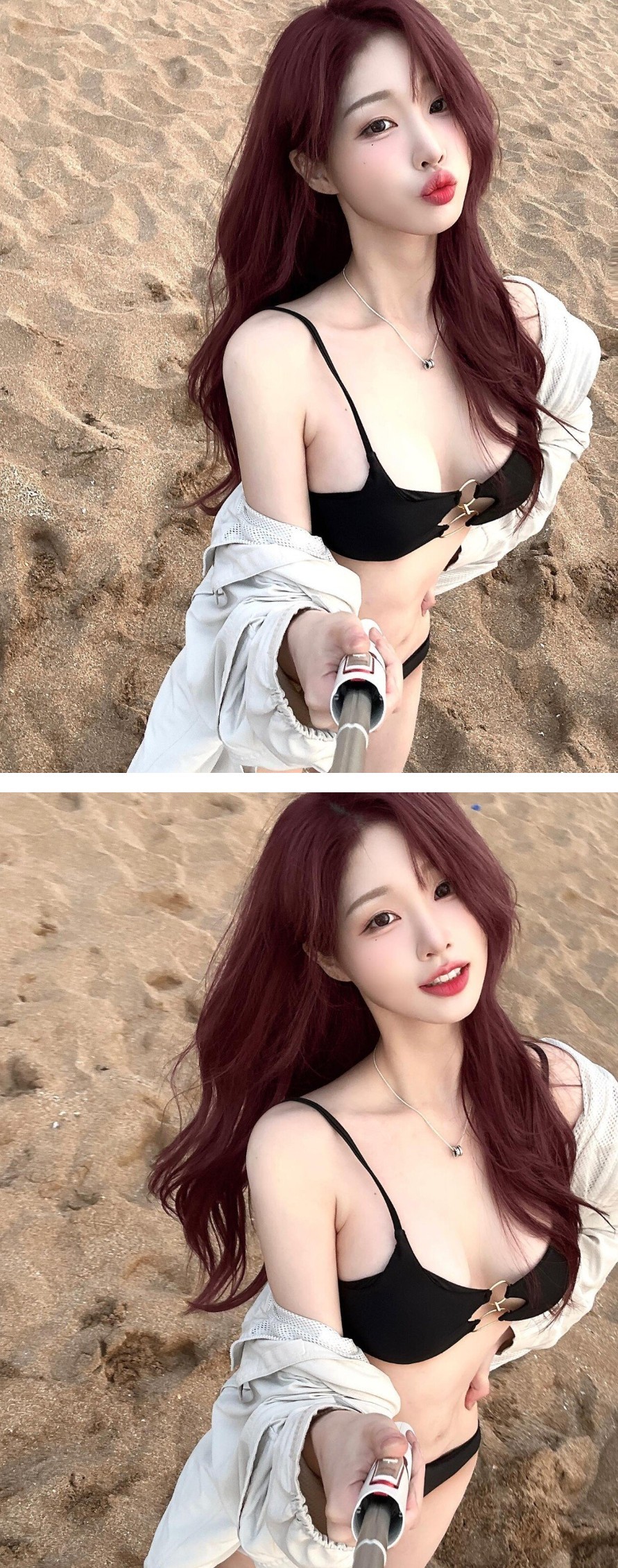 한갱 붉은머리시절 해수욕장 검정 비키니 몸매 셀카