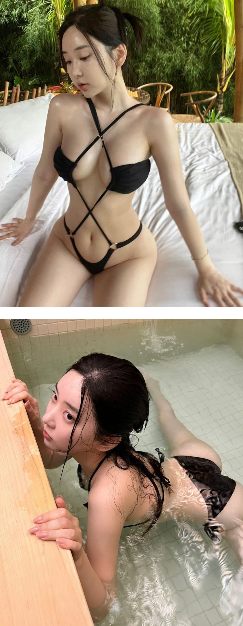 유부녀 신재은 X자 검정 모니키니 수영복 몸매 레전드
