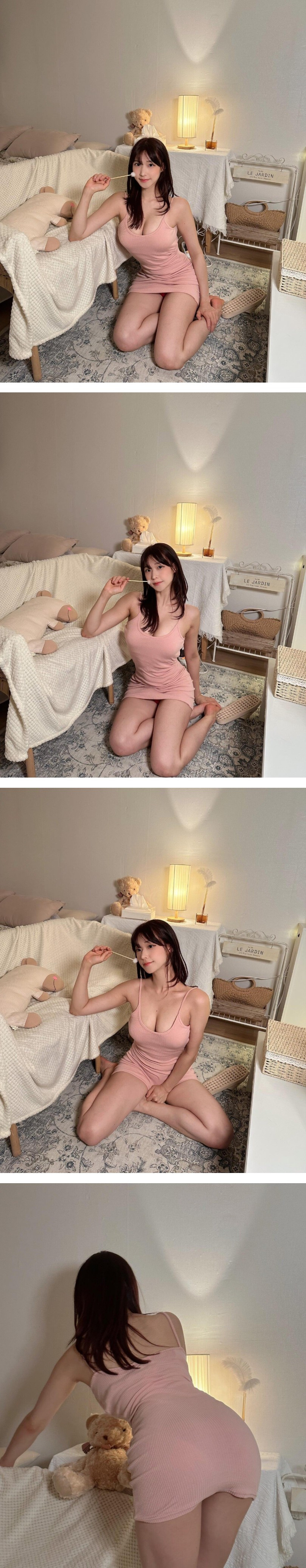 핑크 골지 끈원피스 명아츄 아찔한 가슴골 화난 엉덩이 뒤태