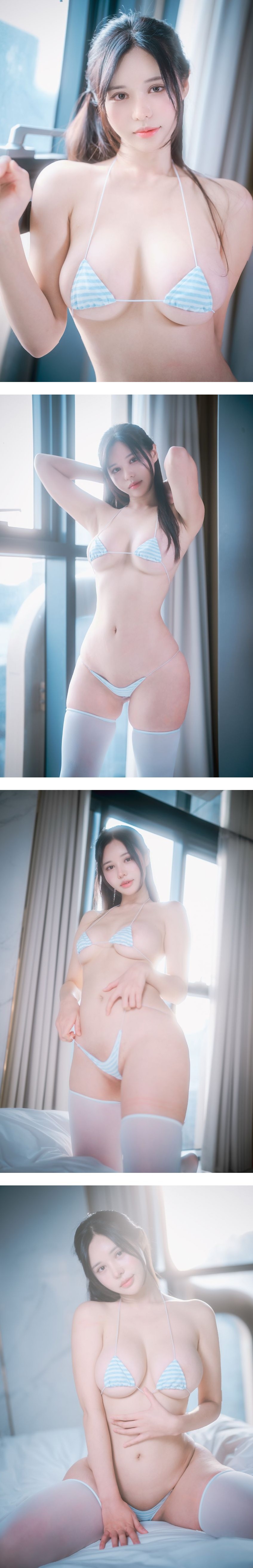 65G컵 서안 29금 하늘색 줄무늬 마이크로 비키니 ㅗㅜㅑ