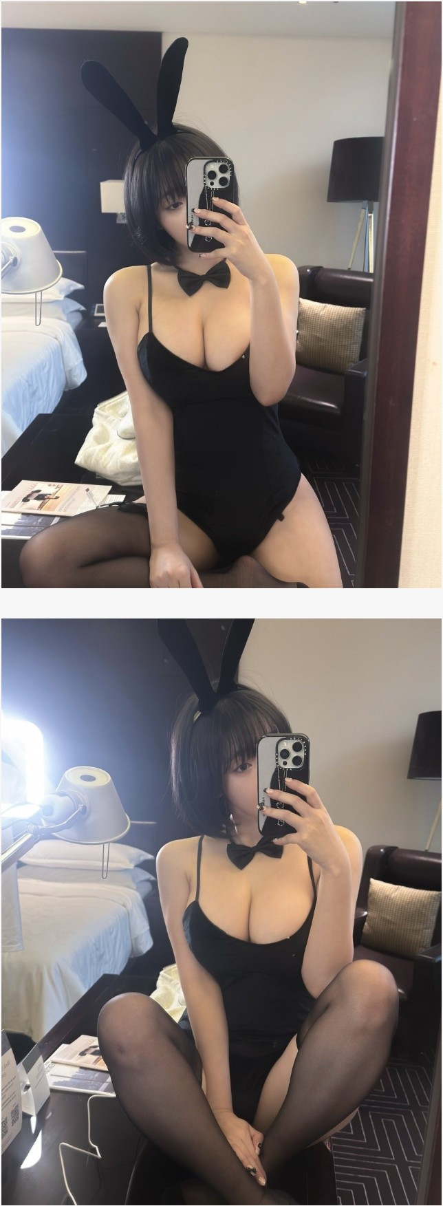 바니걸의 정석으로 입고 셀카 찍는 강인경 아찔한 가슴골