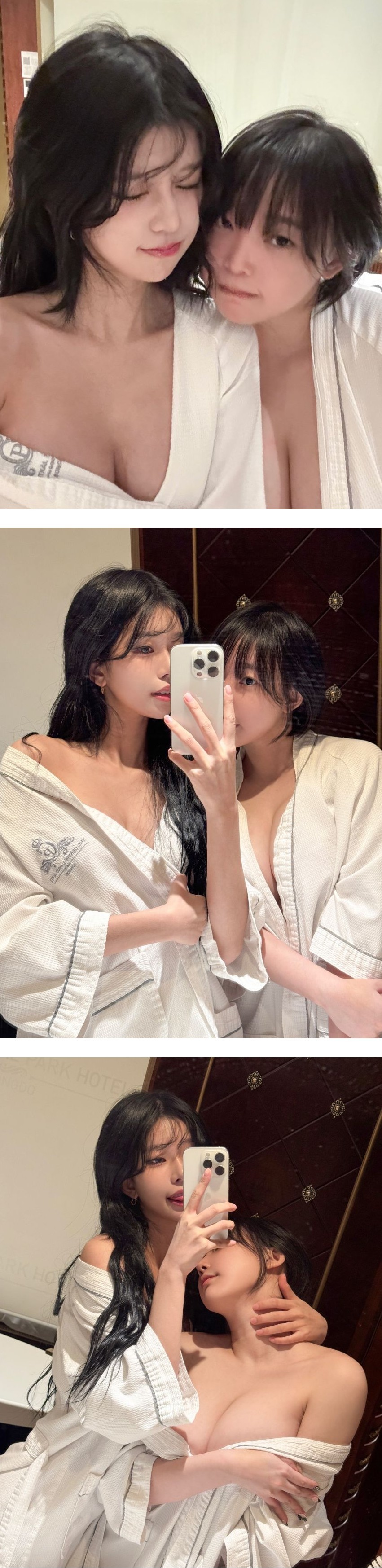 강인경 & 최솜이 호텔 샤워가운 투샷 아찔한 가슴골