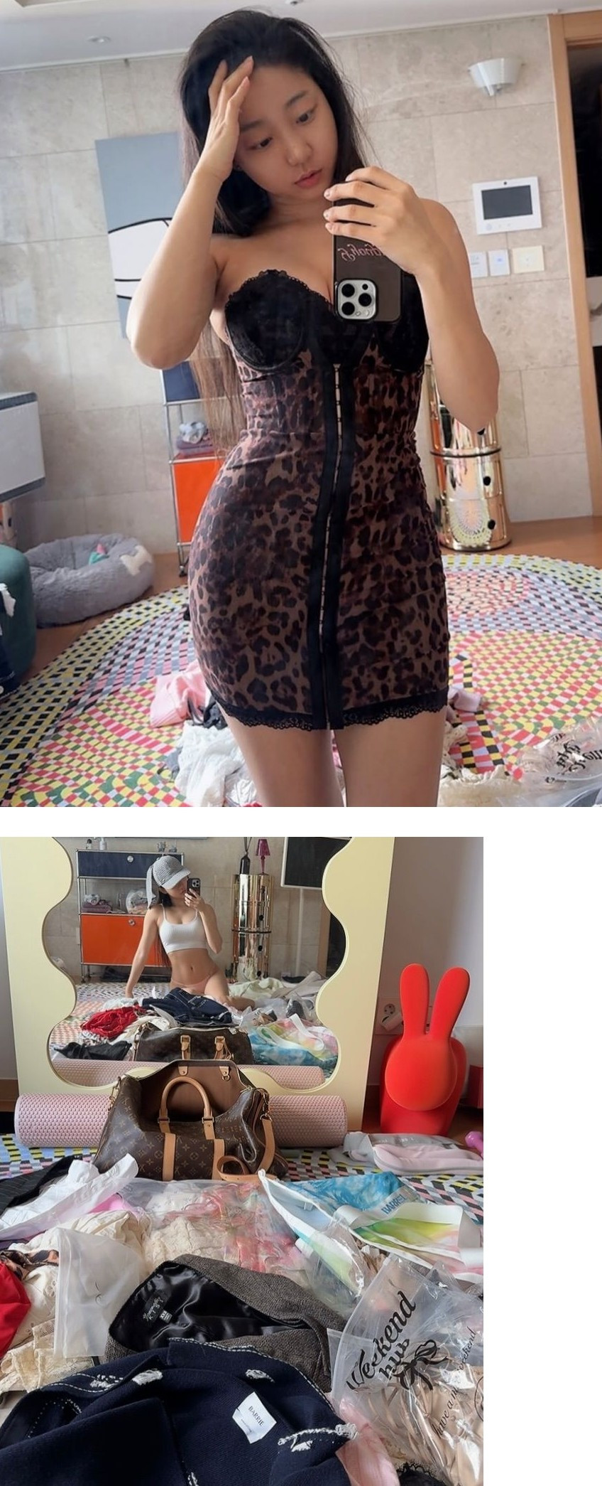 표은지 호피 란제리 원피스 베이글 가슴골 항아리골반