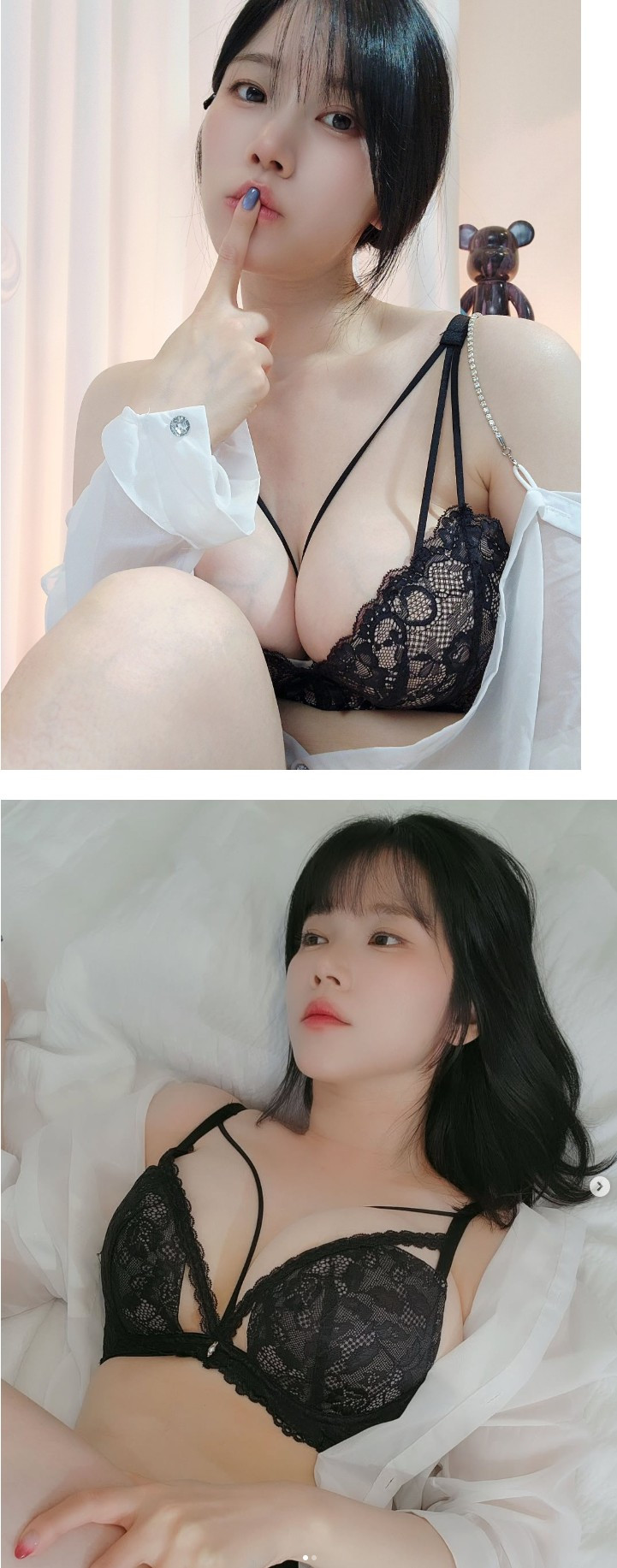 검정 레이스 하네스 브라끈 거유 가슴골에 끼운 서나앙