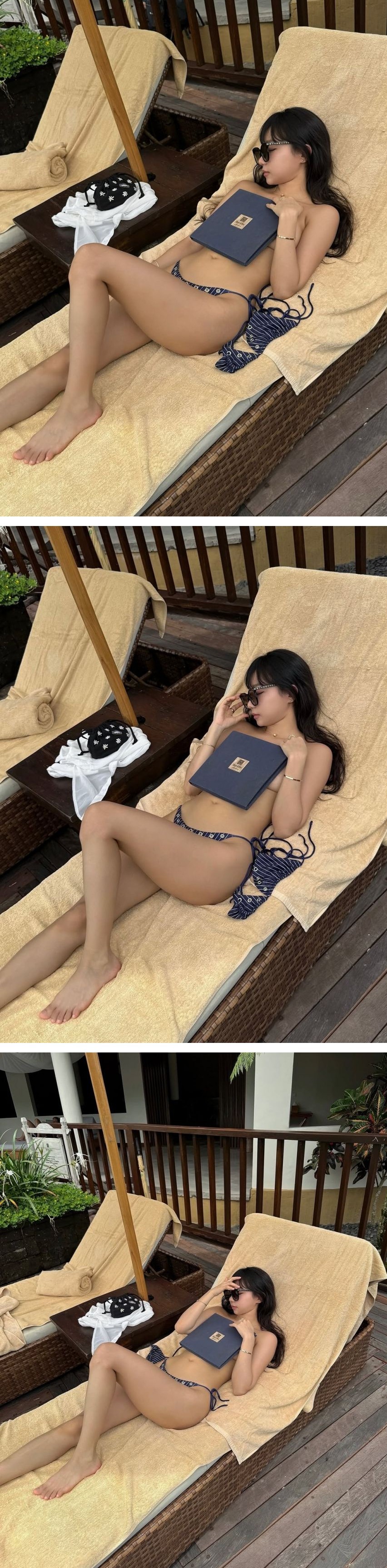 썬베드에 누워서 비키니 풀고 메뉴판으로 가슴 가린 표은지