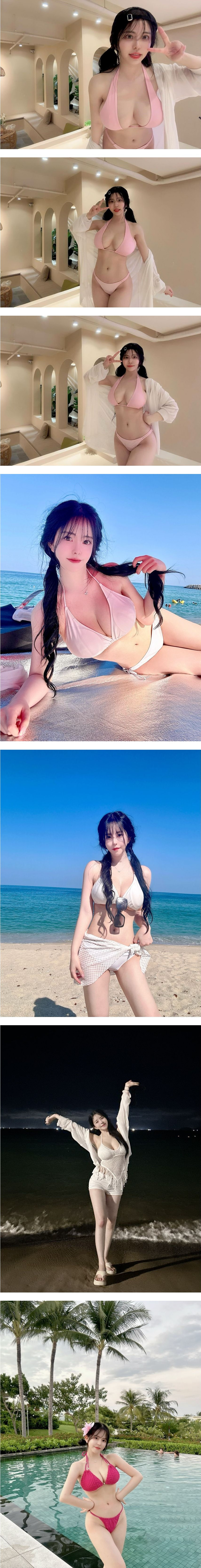폭유의 대명사 민가유 풀빌라 핑크 끈비키니 몸매