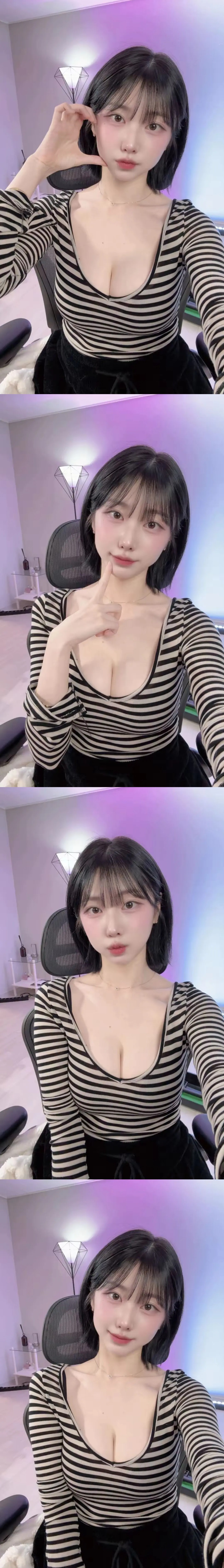 깊게 파인 줄무늬티 히댕 인생 최초 가슴골 노출 방셀