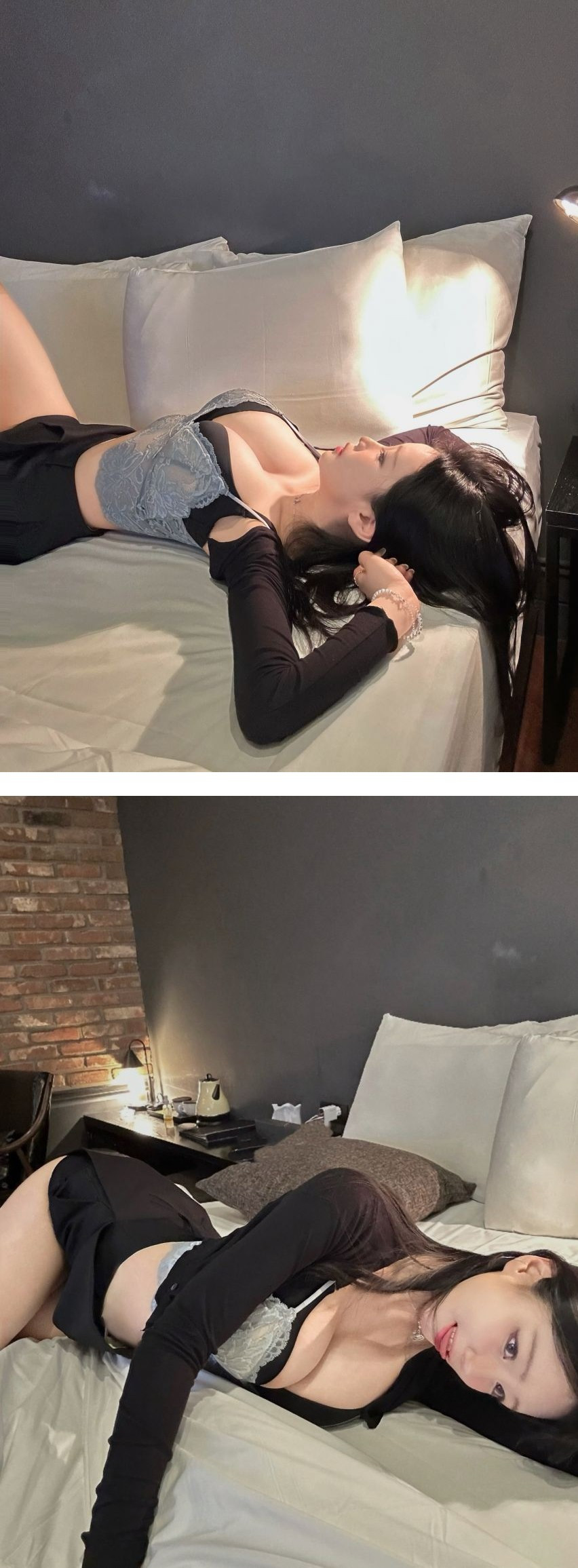 란제리 + 검정 브라 입고 누은 에디린 로켓 가슴의 정석